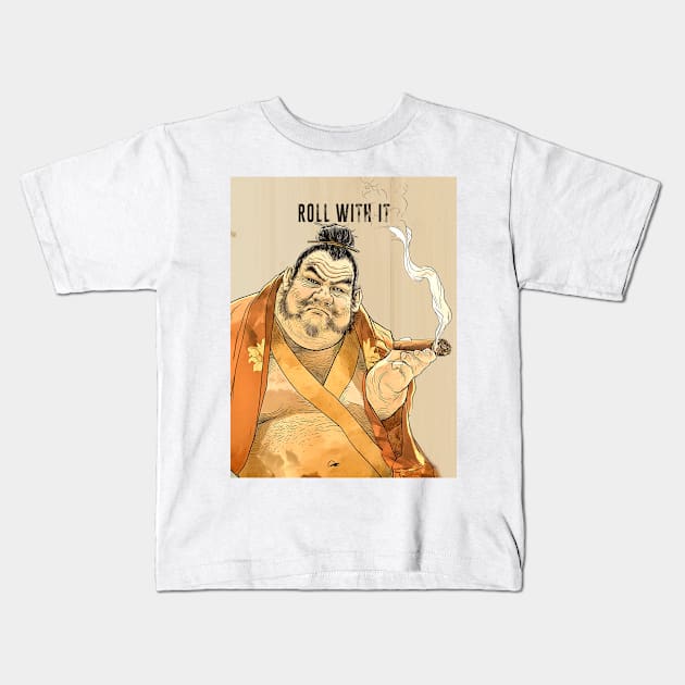 Puff Sumo: Roll With It and Chill Kids T-Shirt by Puff Sumo